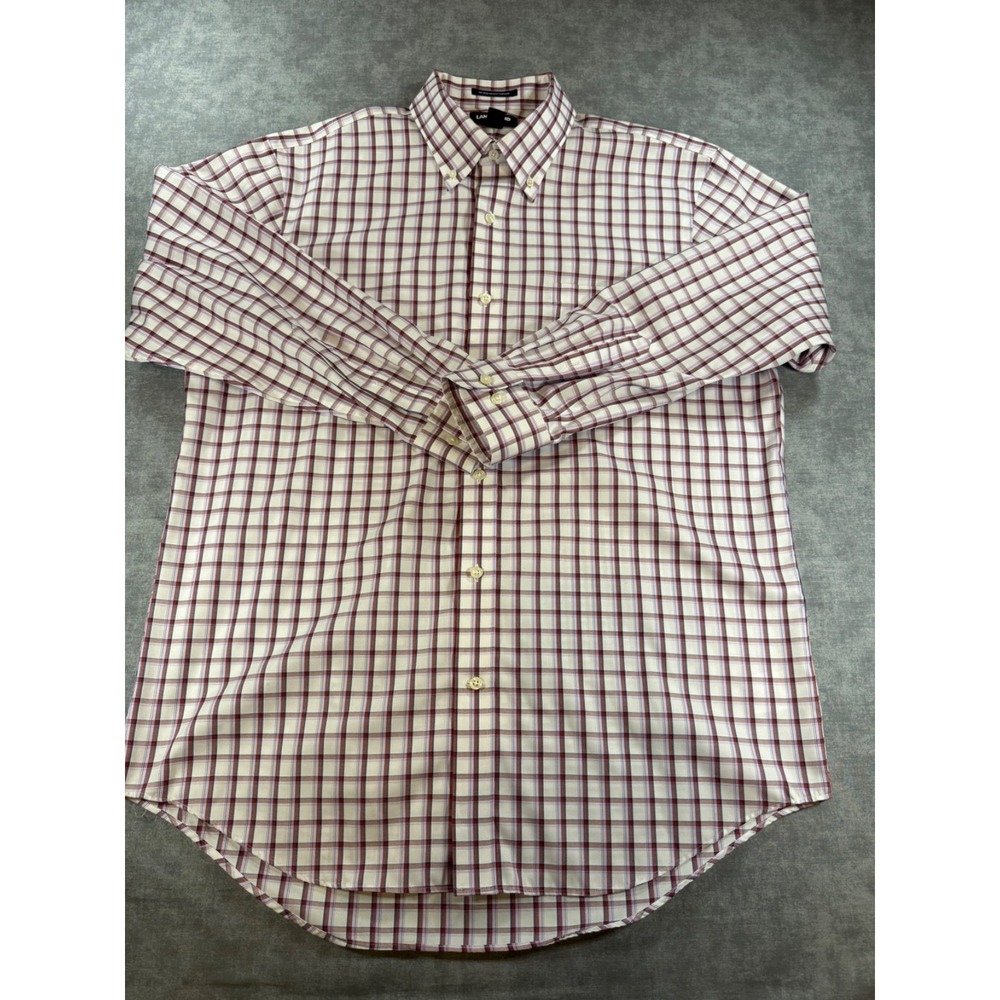 Lands End Mens 16.5 33 Supima Cotton No Iron Plaid Dress Shirt Traditional Fit